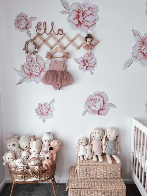 Polka Art Wall Decal Pastel Peonies Australian Design Hand Painted Peel & Stick, Removable Wall Decal. Nursery, Kids Playroom, Kids Teens Bedroom