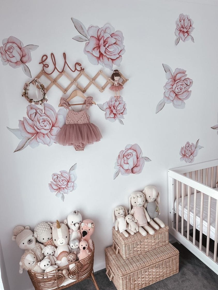 Polka Art Wall Decal Pastel Peonies Australian Design Hand Painted Peel & Stick, Removable Wall Decal. Nursery, Kids Playroom, Kids Teens Bedroom