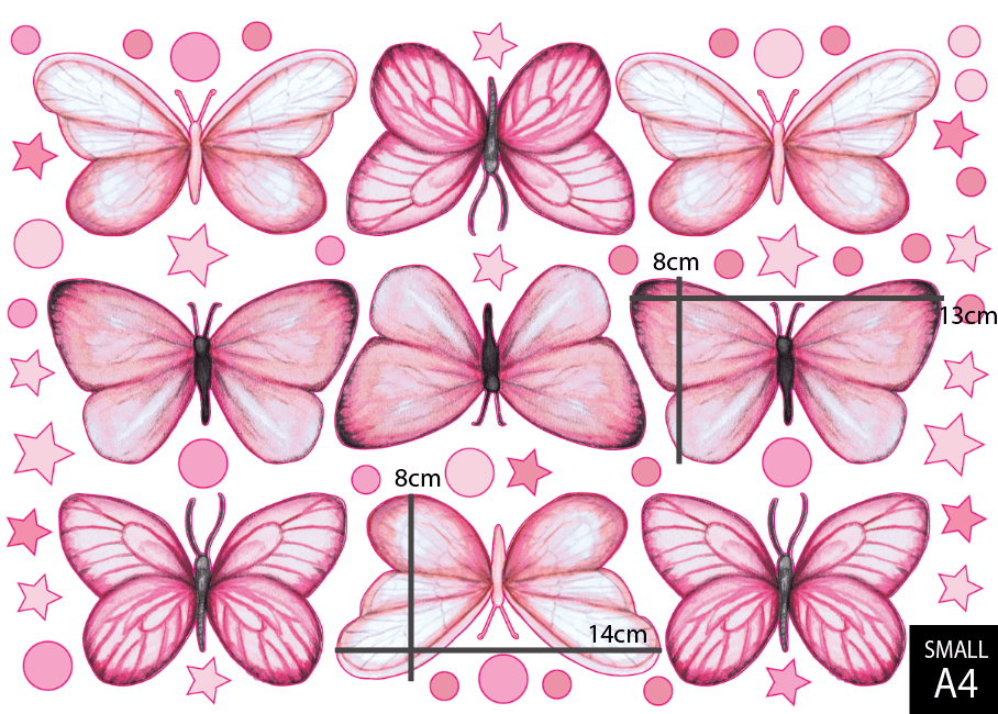 Pink Butterfly Pack Australian Design Hand Painted Peel & Stick, Remov