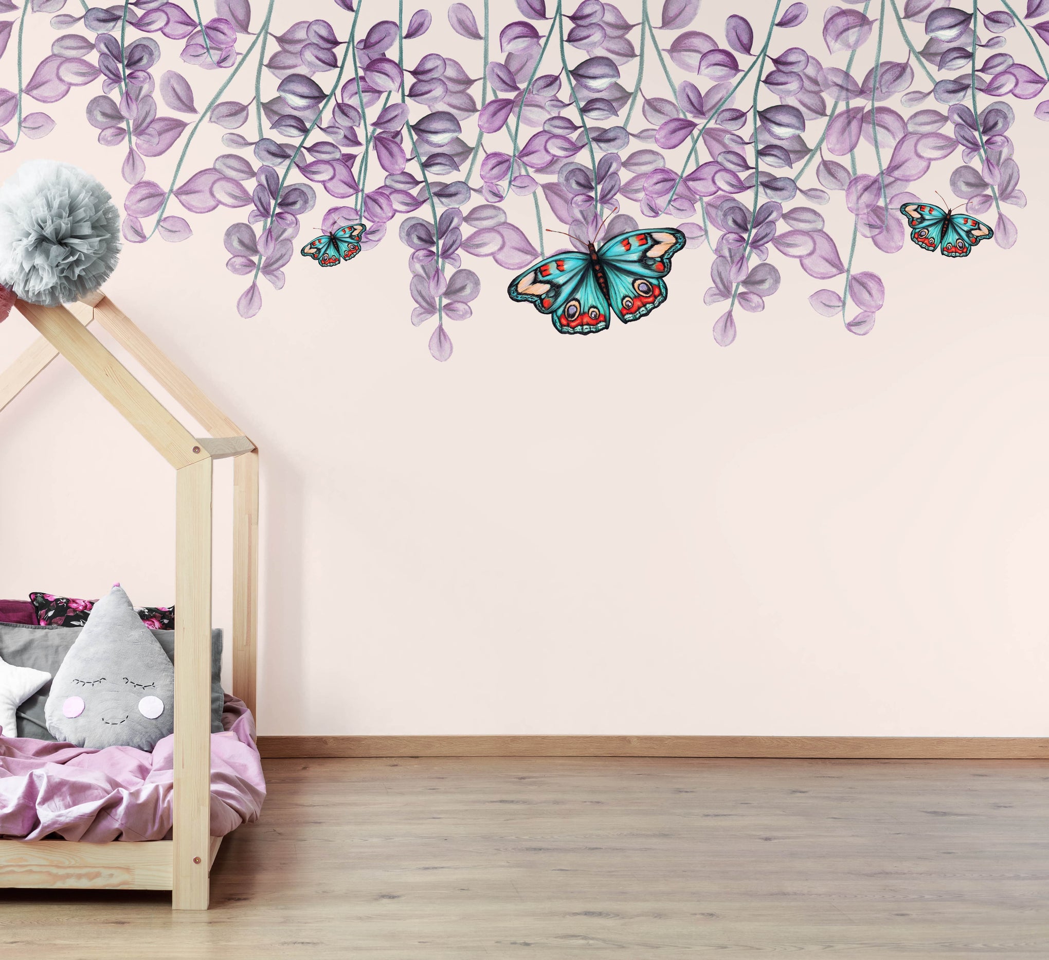 Polka Art Wall Decal Purple Florals Australian Design Hand Painted Peel & Stick, Removable Wall Decal. Nursery, Kids Playroom, Kids Teens Bedroom