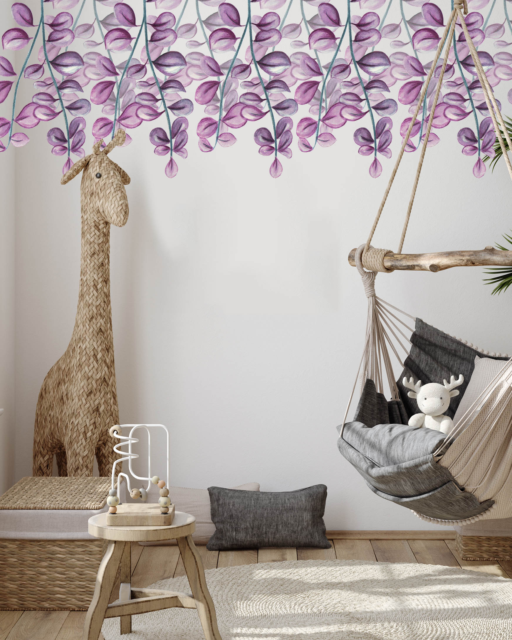 Polka Art Wall Decal Purple Florals Australian Design Hand Painted Peel & Stick, Removable Wall Decal. Nursery, Kids Playroom, Kids Teens Bedroom