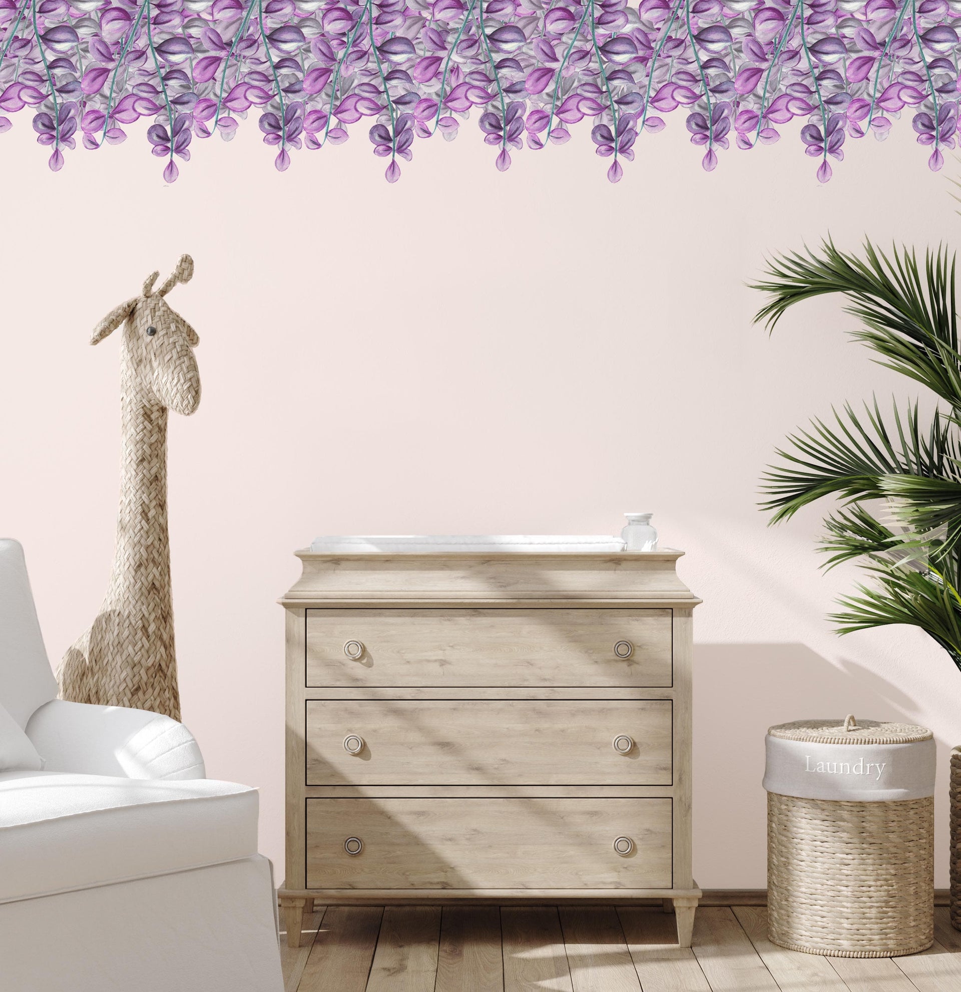Polka Art Wall Decal Purple Florals Australian Design Hand Painted Peel & Stick, Removable Wall Decal. Nursery, Kids Playroom, Kids Teens Bedroom
