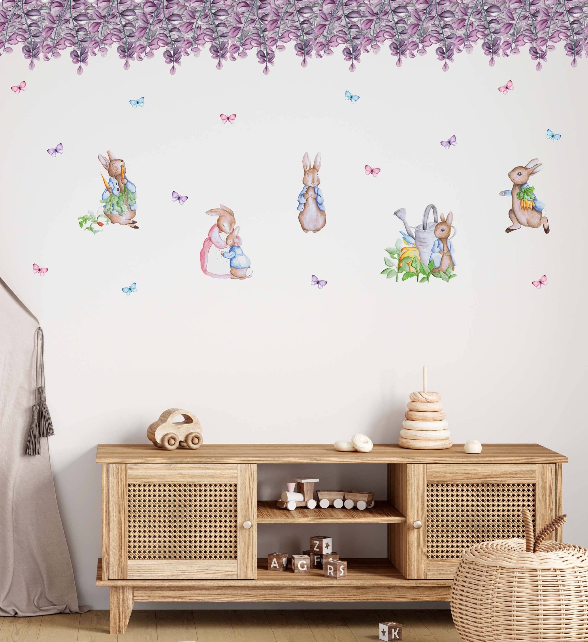 Polka Art Wall Decal Purple Florals Australian Design Hand Painted Peel & Stick, Removable Wall Decal. Nursery, Kids Playroom, Kids Teens Bedroom