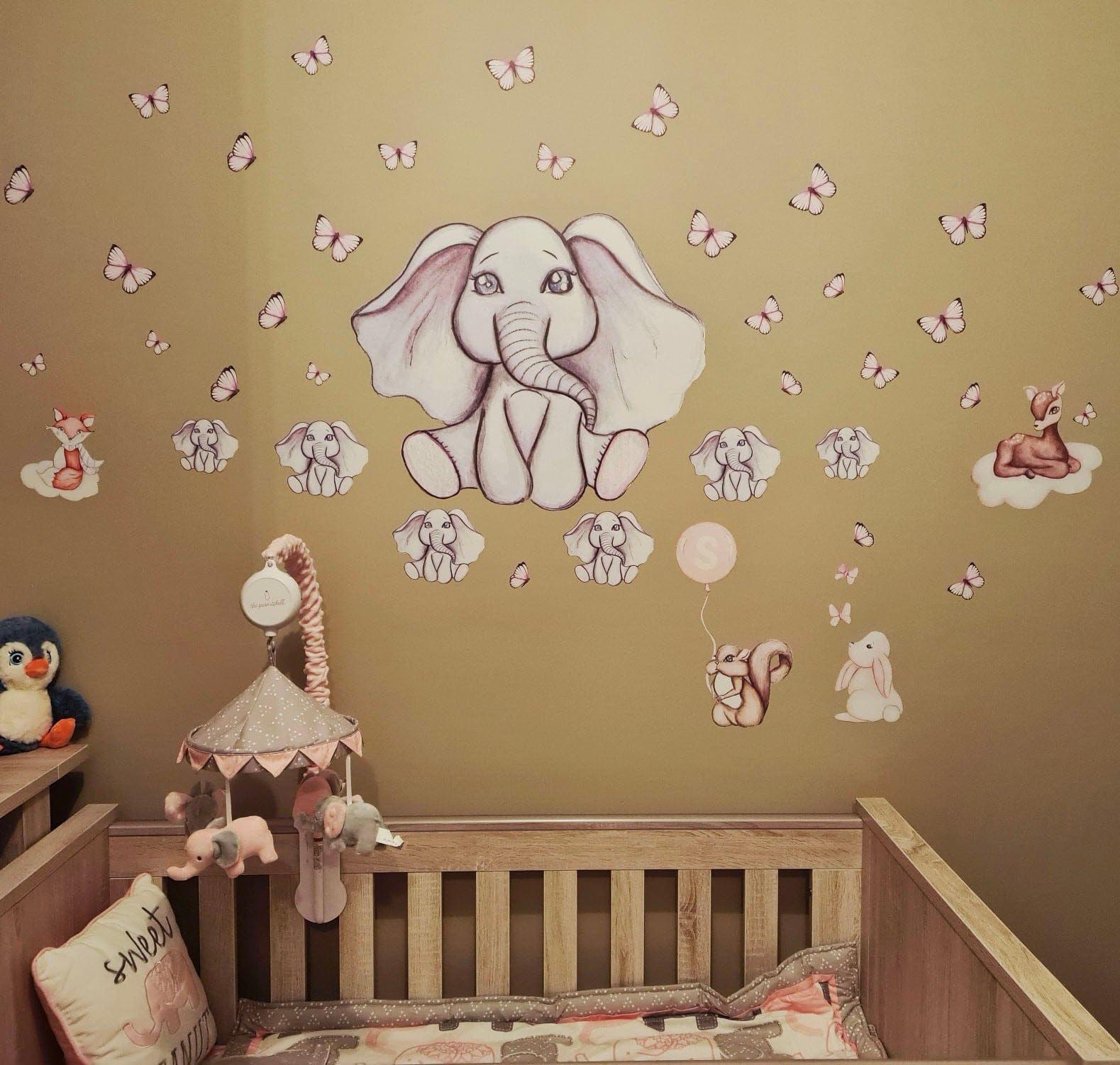 Polka Art Wall Decal Single Baby Elephant Australian Design Hand Painted Peel & Stick, Removable Wall Decal. Nursery, Kids Playroom, Kids Teens Bedroom