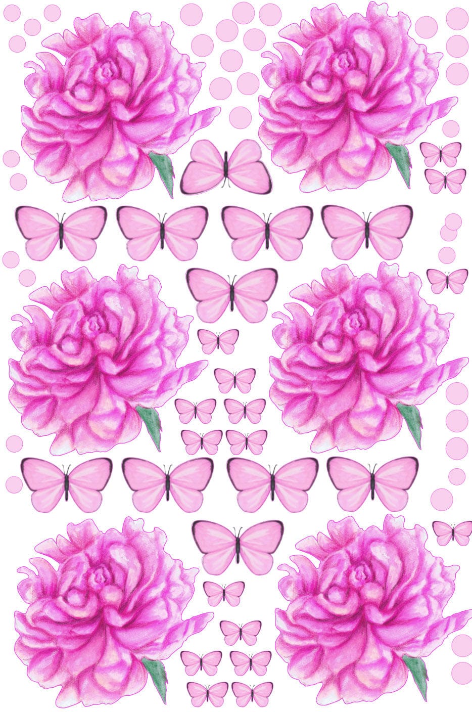 Polka Art Wall Decal Sprinkled Peonies Australian Design Hand Painted Peel & Stick, Removable Wall Decal. Nursery, Kids Playroom, Kids Teens Bedroom