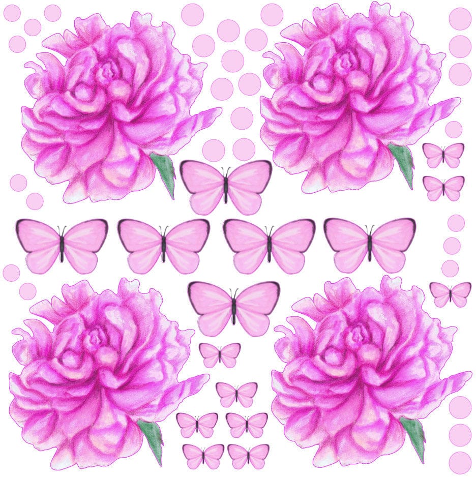 Polka Art Wall Decal Sprinkled Peonies Australian Design Hand Painted Peel & Stick, Removable Wall Decal. Nursery, Kids Playroom, Kids Teens Bedroom