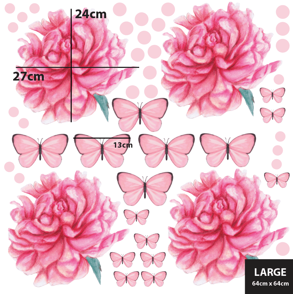 Polka Art Wall Decal Sprinkled Peonies Australian Design Hand Painted Peel & Stick, Removable Wall Decal. Nursery, Kids Playroom, Kids Teens Bedroom