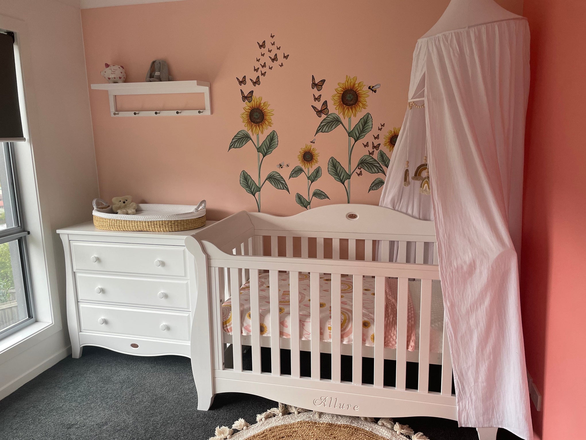 Polka Art Wall Decal Sunflower Decal Australian Design Hand Painted Peel & Stick, Removable Wall Decal. Nursery, Kids Playroom, Kids Teens Bedroom