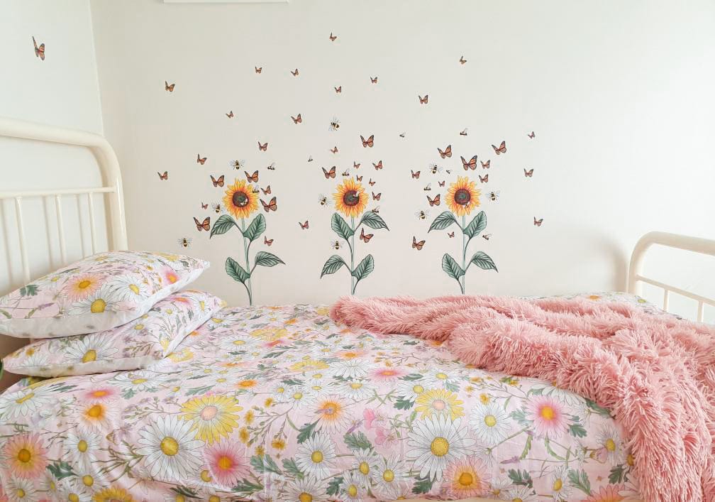 Polka Art Wall Decal Sunflower Decal Australian Design Hand Painted Peel & Stick, Removable Wall Decal. Nursery, Kids Playroom, Kids Teens Bedroom