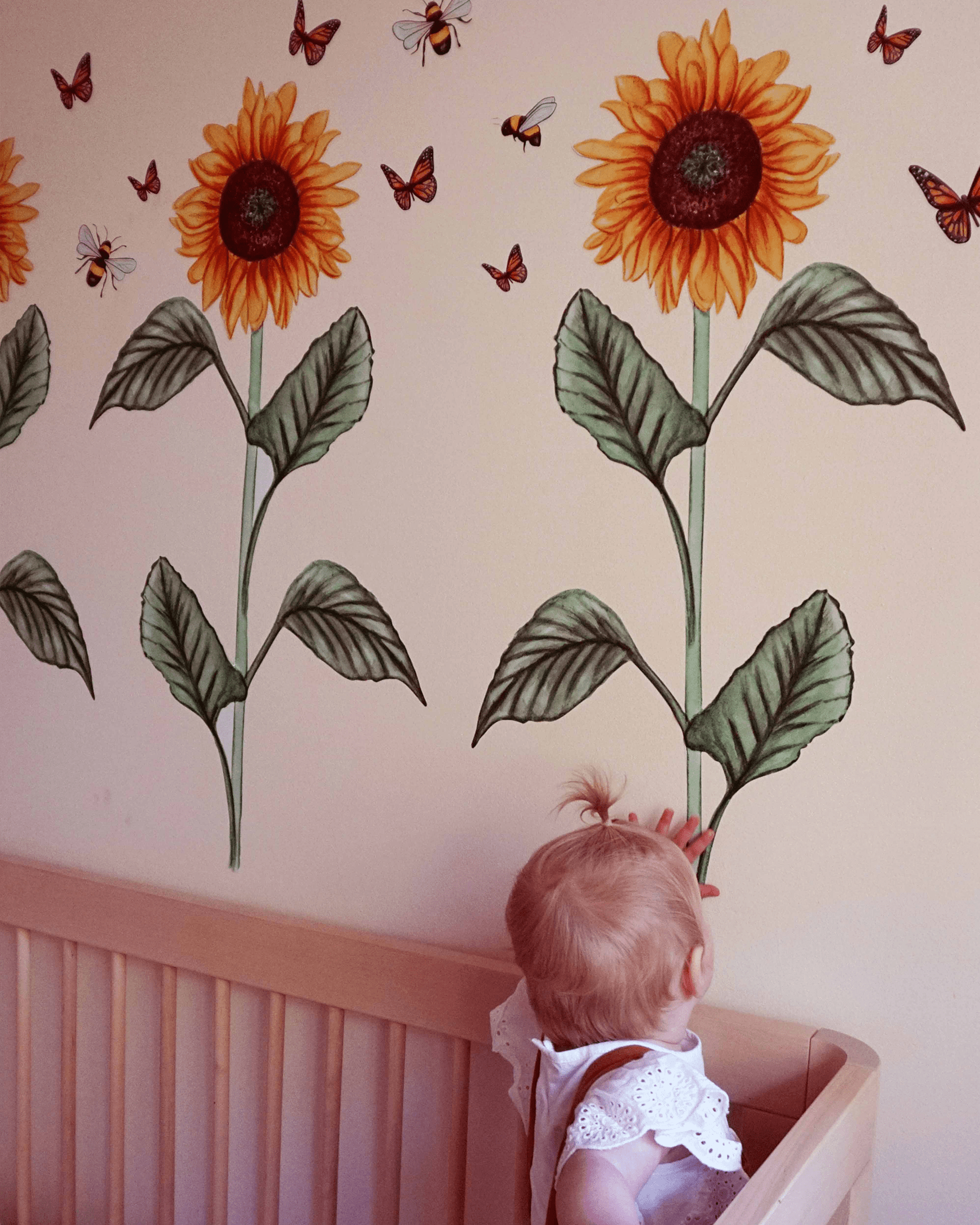 Polka Art Wall Decal Sunflower Decal Australian Design Hand Painted Peel & Stick, Removable Wall Decal. Nursery, Kids Playroom, Kids Teens Bedroom