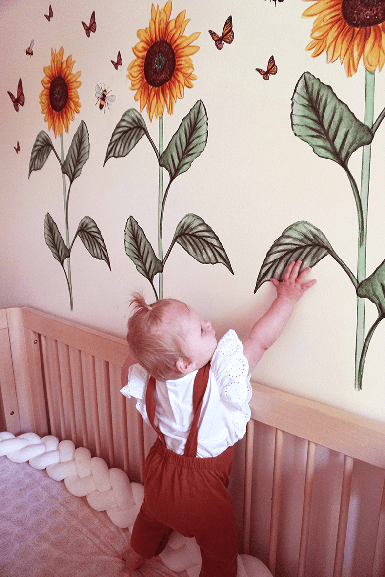 Polka Art Wall Decal Sunflower Decal Australian Design Hand Painted Peel & Stick, Removable Wall Decal. Nursery, Kids Playroom, Kids Teens Bedroom