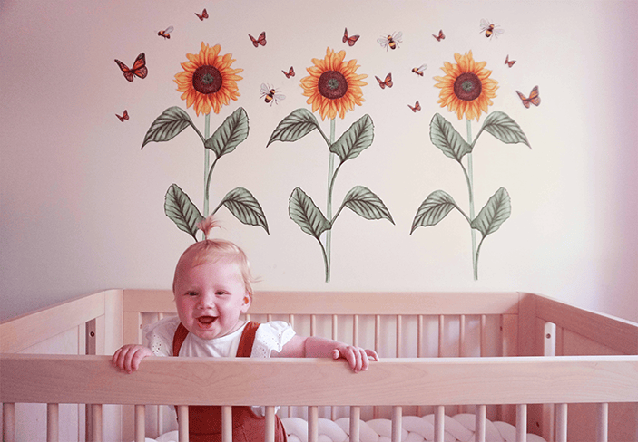 Polka Art Wall Decal Sunflower Decal Australian Design Hand Painted Peel & Stick, Removable Wall Decal. Nursery, Kids Playroom, Kids Teens Bedroom