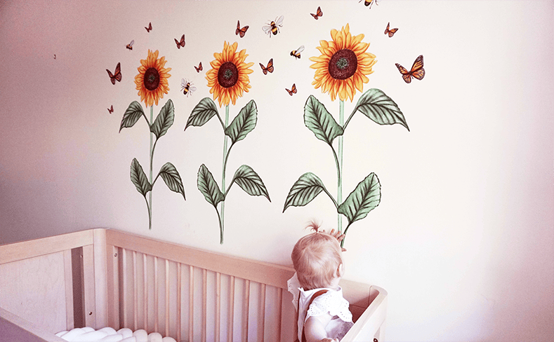 Polka Art Wall Decal Sunflower Decal Australian Design Hand Painted Peel & Stick, Removable Wall Decal. Nursery, Kids Playroom, Kids Teens Bedroom
