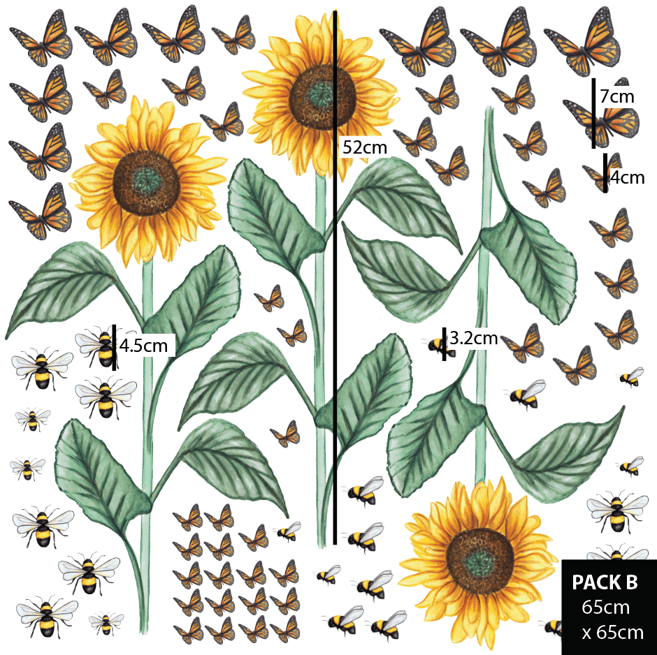 Polka Art Wall Decal Sunflower Decal Australian Design Hand Painted Peel & Stick, Removable Wall Decal. Nursery, Kids Playroom, Kids Teens Bedroom