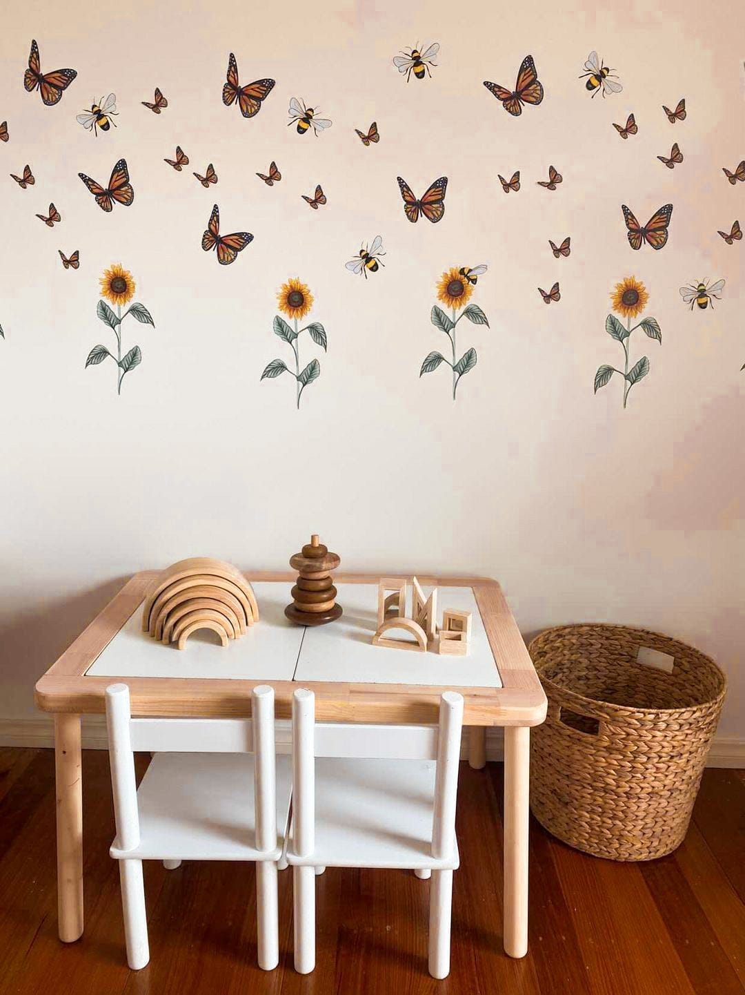 Polka Art Wall Decal Sunflowers, Bees and Butterflies Australian Design Hand Painted Peel & Stick, Removable Wall Decal. Nursery, Kids Playroom, Kids Teens Bedroom