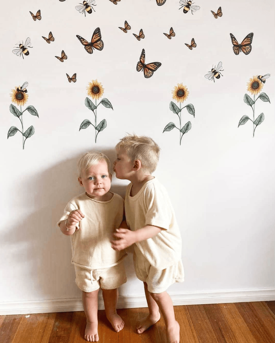 Polka Art Wall Decal Sunflowers, Bees and Butterflies Australian Design Hand Painted Peel & Stick, Removable Wall Decal. Nursery, Kids Playroom, Kids Teens Bedroom