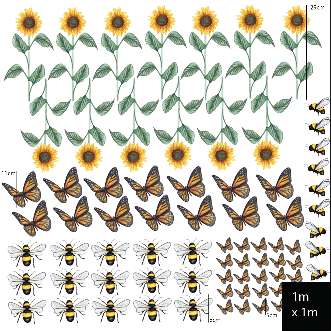 Polka Art Wall Decal Sunflowers, Bees and Butterflies Australian Design Hand Painted Peel & Stick, Removable Wall Decal. Nursery, Kids Playroom, Kids Teens Bedroom