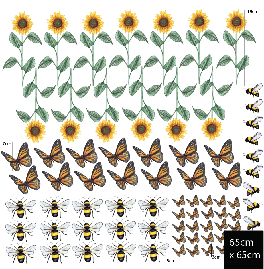 Polka Art Wall Decal Sunflowers, Bees and Butterflies Australian Design Hand Painted Peel & Stick, Removable Wall Decal. Nursery, Kids Playroom, Kids Teens Bedroom