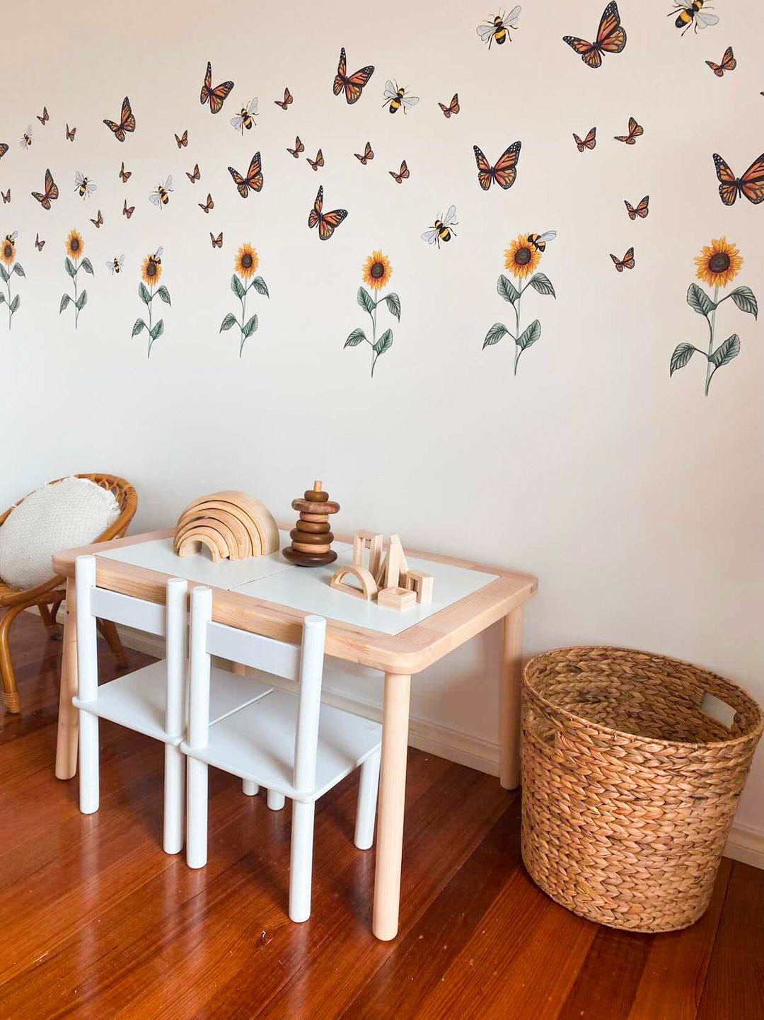 Polka Art Wall Decal Sunflowers, Bees and Butterflies Australian Design Hand Painted Peel & Stick, Removable Wall Decal. Nursery, Kids Playroom, Kids Teens Bedroom