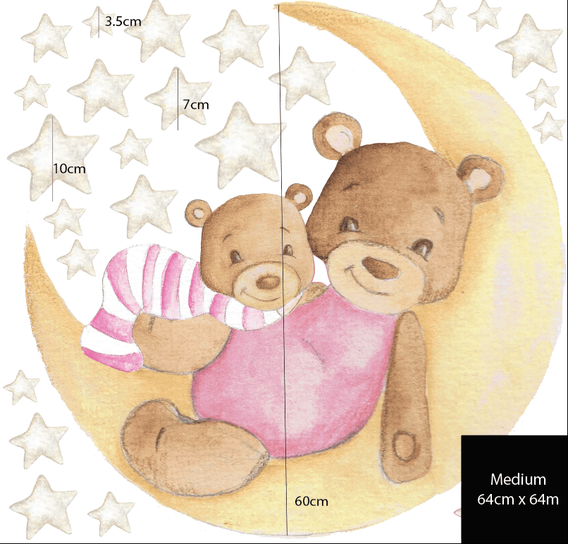 Polka Art Wall Decal Teddy Bear's on the Moon Australian Design Hand Painted Peel & Stick, Removable Wall Decal. Nursery, Kids Playroom, Kids Teens Bedroom