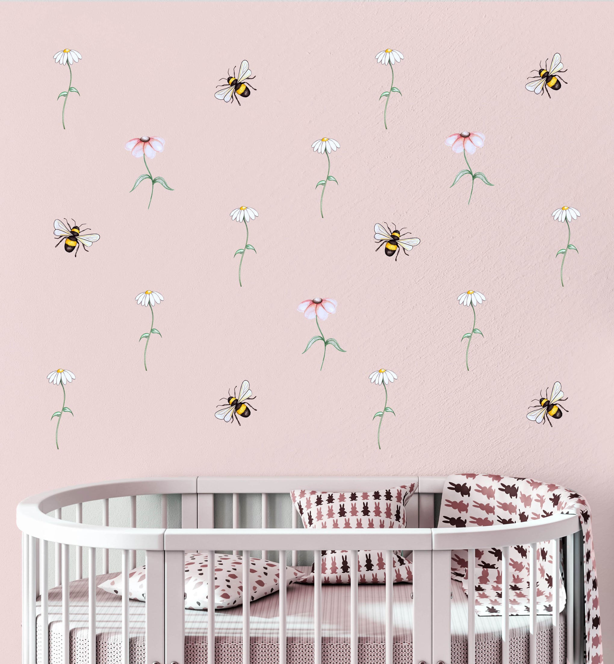 Polka Art Wall Decal The Flowers & The Bees Australian Design Hand Painted Peel & Stick, Removable Wall Decal. Nursery, Kids Playroom, Kids Teens Bedroom