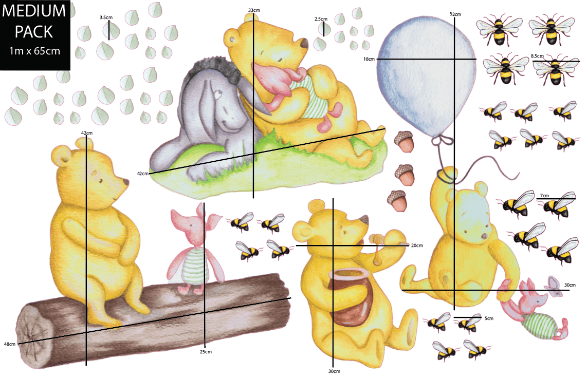 Polka Art Wall Decal Winnie The Pooh Wall Decals Australian Design Hand Painted Peel & Stick, Removable Wall Decal. Nursery, Kids Playroom, Kids Teens Bedroom