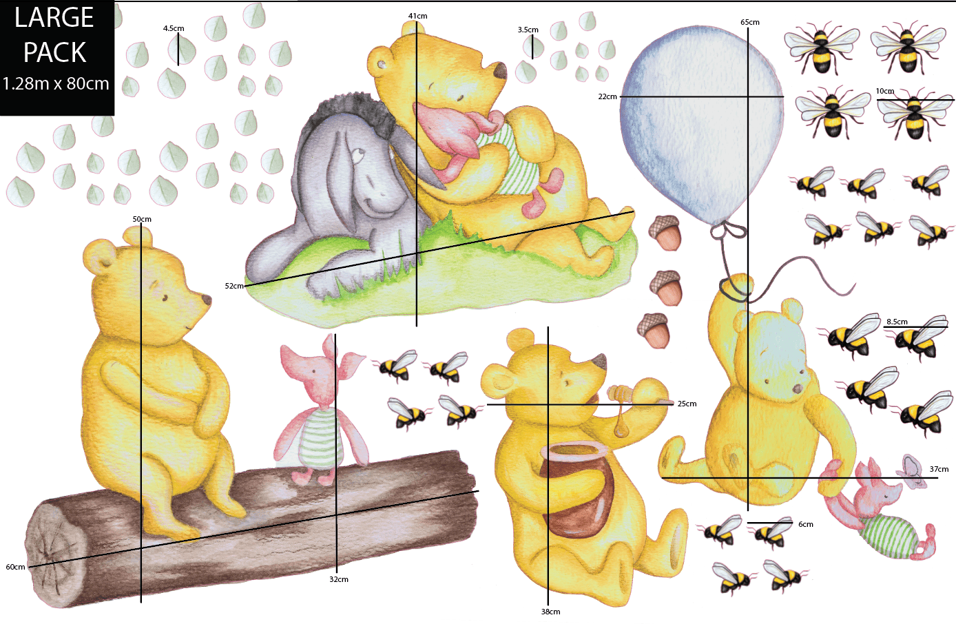Polka Art Wall Decal Winnie The Pooh Wall Decals Australian Design Hand Painted Peel & Stick, Removable Wall Decal. Nursery, Kids Playroom, Kids Teens Bedroom