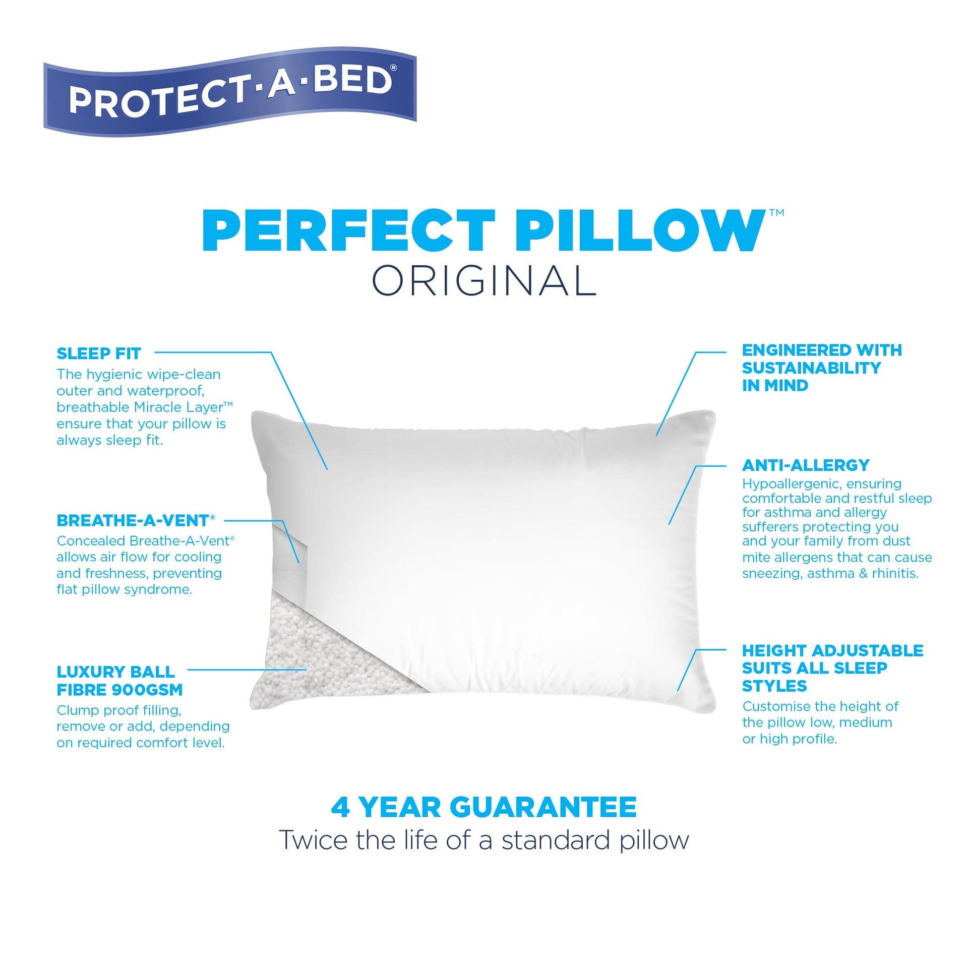 Protect A Bed Pillows/Cushions Protect A Bed Perfect Pillow Original - Standard Size