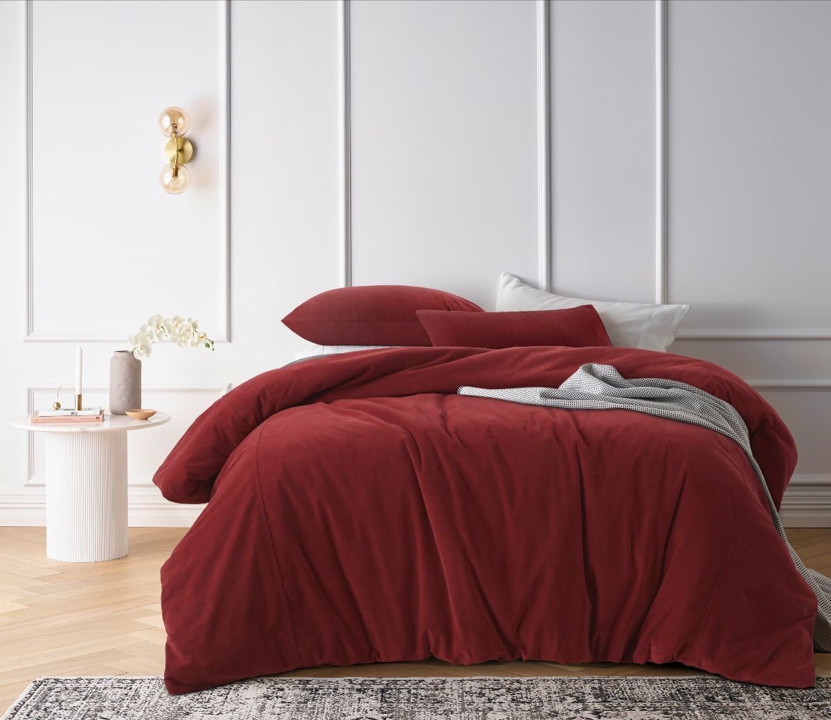 Vintage Design Rouge Cotton Velvet Quilt Cover Set Vintage Design