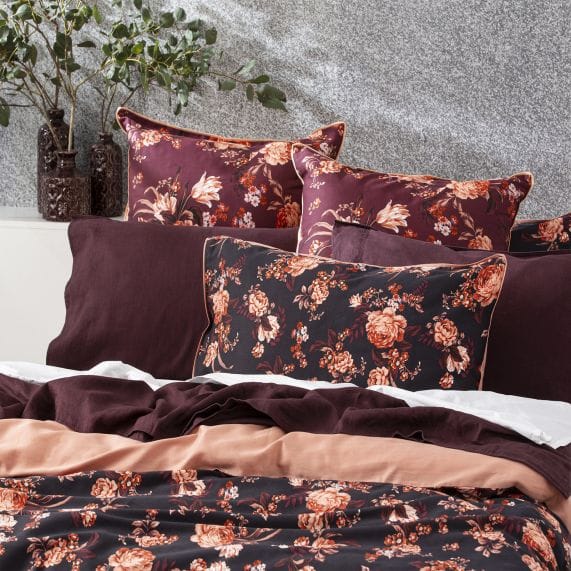 Renee Taylor Quilt Cover 300 TC Cotton Printed Quilt Cover Set - Florence Plum