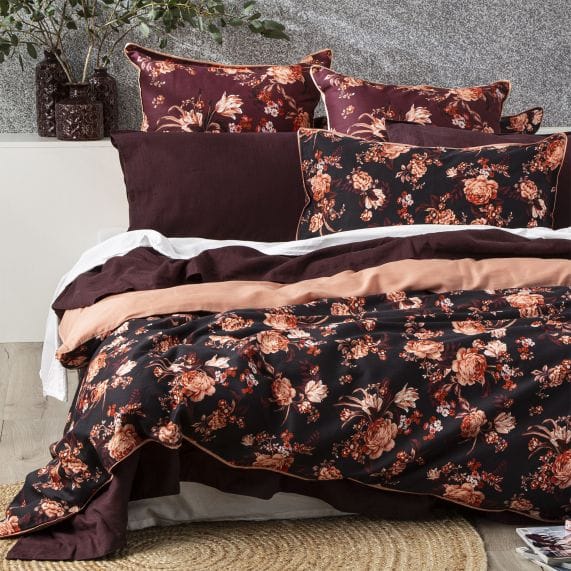 Renee Taylor Quilt Cover 300 TC Cotton Printed Quilt Cover Set - Florence Plum