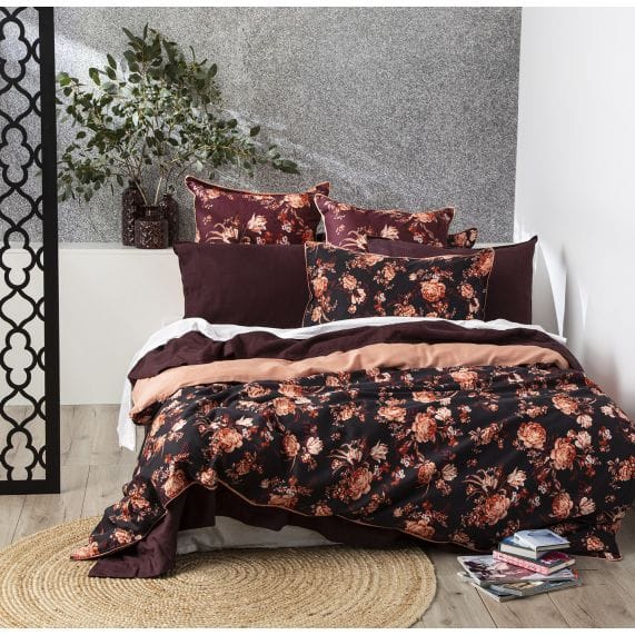 Renee Taylor Quilt Cover 300 TC Cotton Printed Quilt Cover Set - Florence Plum