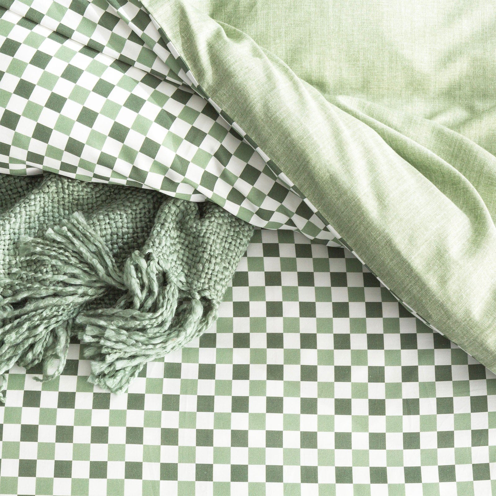 Renee Taylor Quilt Cover 300 TC Cotton Reversible Quilt cover Set - Chessboard Sage