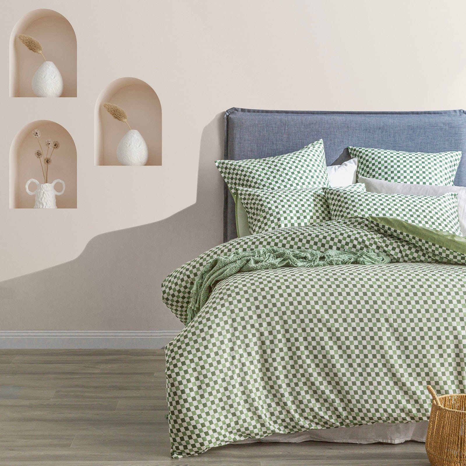 Renee Taylor Quilt Cover 300 TC Cotton Reversible Quilt cover Set - Chessboard Sage
