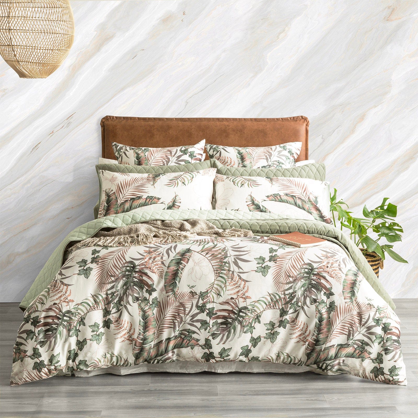 Renee Taylor Quilt Cover 300 TC Cotton Reversible Quilt cover Set - Palm Cove Pearl
