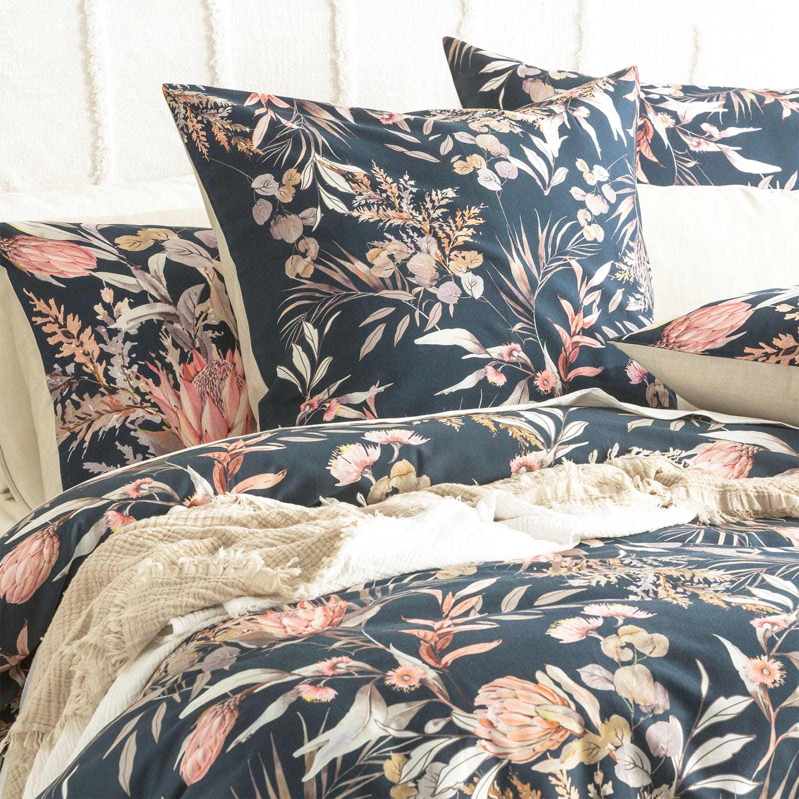 Renee Taylor Quilt Cover 300 TC Cotton Reversible Quilt cover Set - Waratah Midnight
