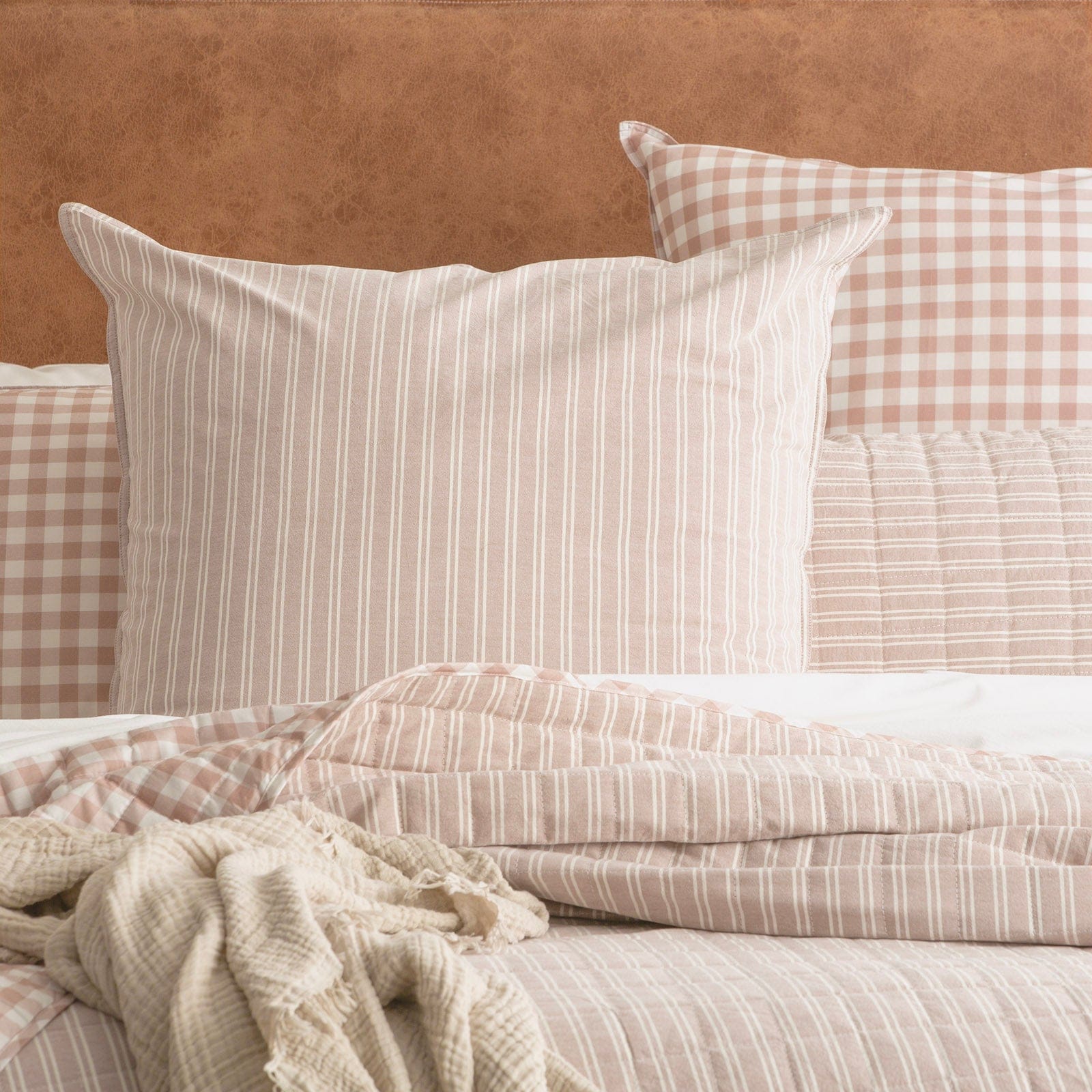 Renee Taylor Coverlet Alison Yarn Dyed Cotton Reversible Quilted Coverlet Set - Clay