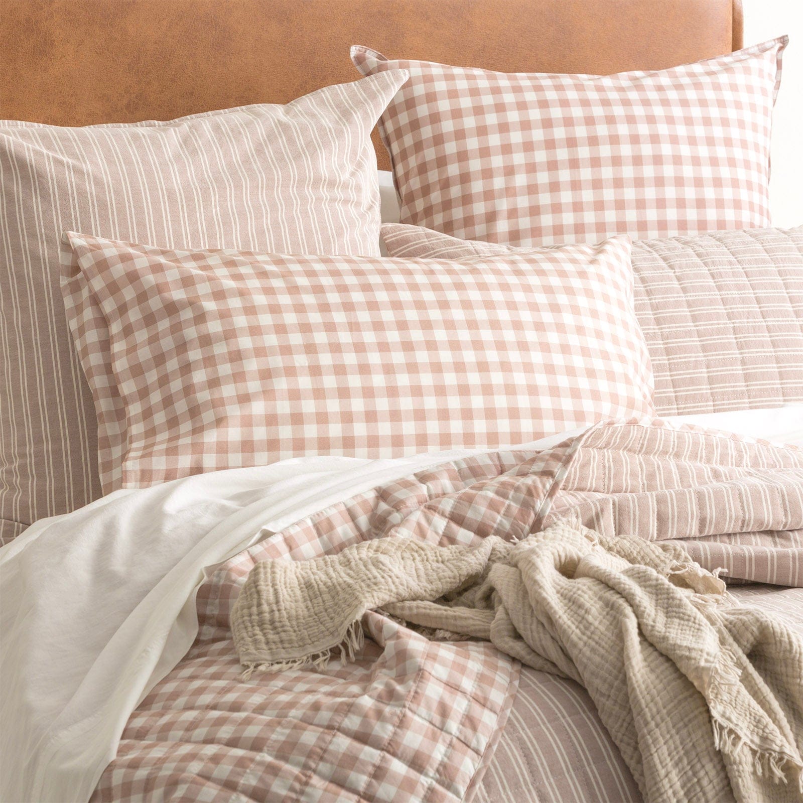 Renee Taylor Coverlet Alison Yarn Dyed Cotton Reversible Quilted Coverlet Set - Clay