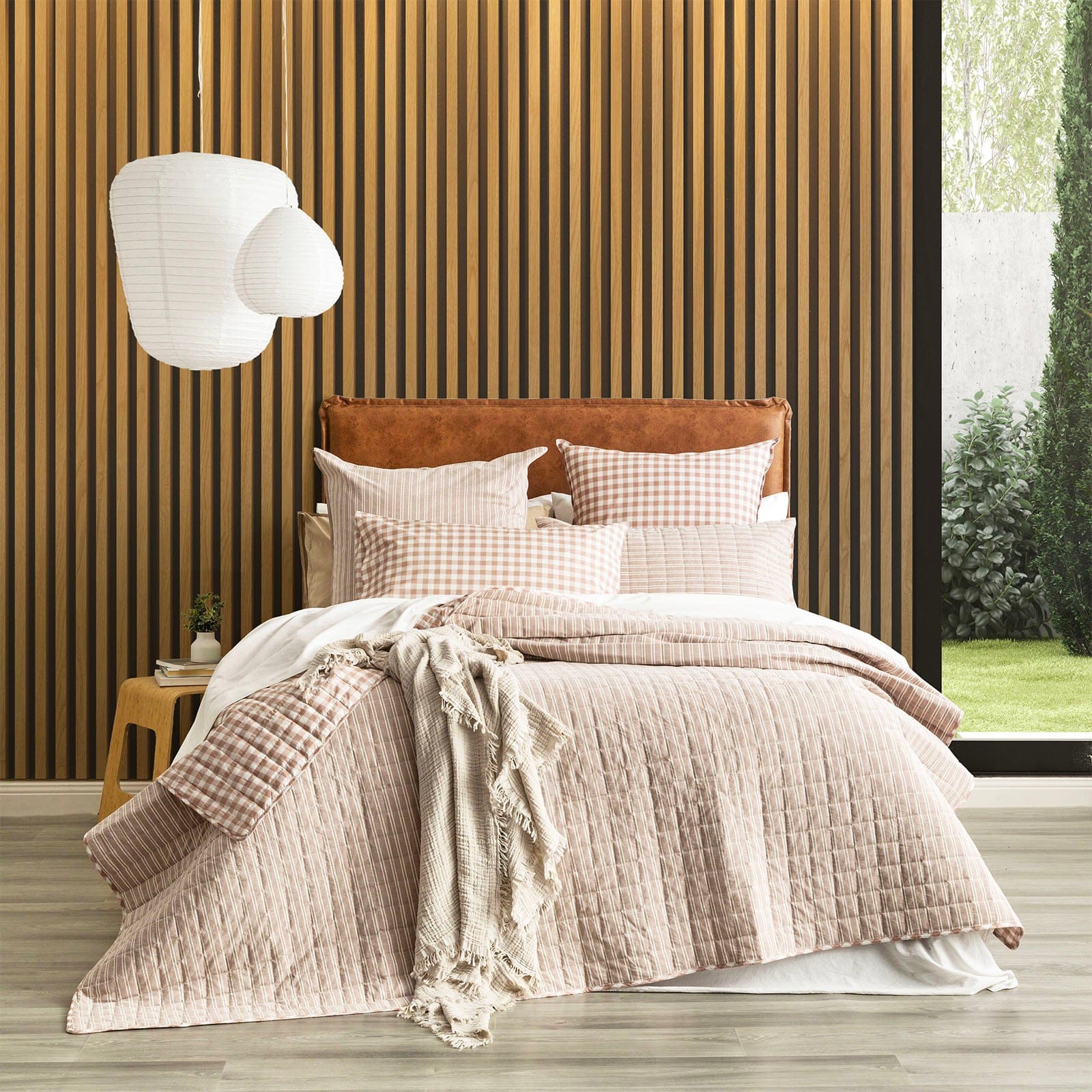 Renee Taylor Coverlet Alison Yarn Dyed Cotton Reversible Quilted Coverlet Set - Clay