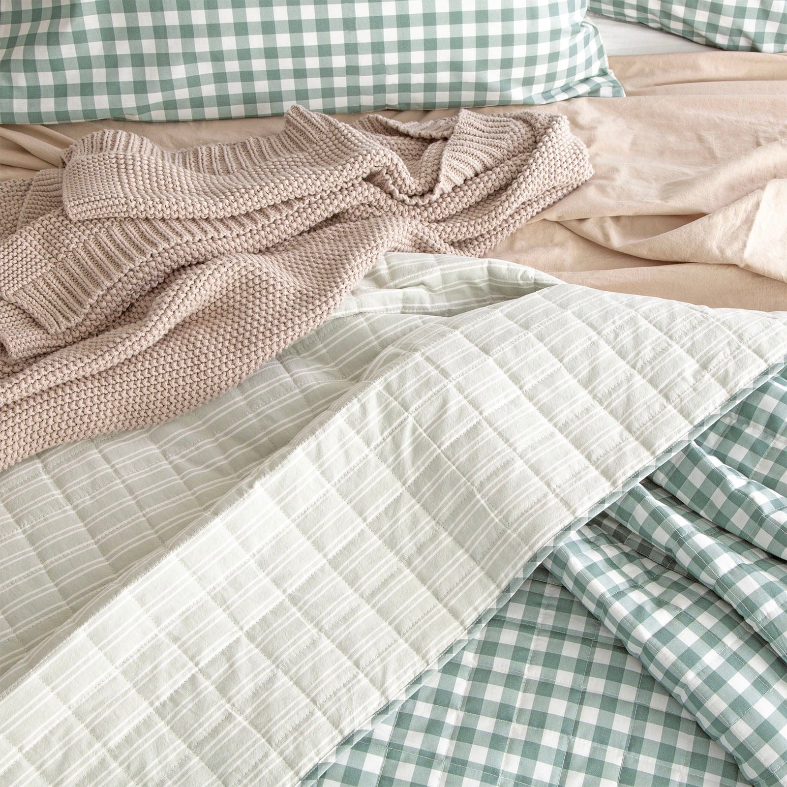 Renee Taylor Coverlet Alison Yarn Dyed Cotton Reversible Quilted Coverlet Set - Forest