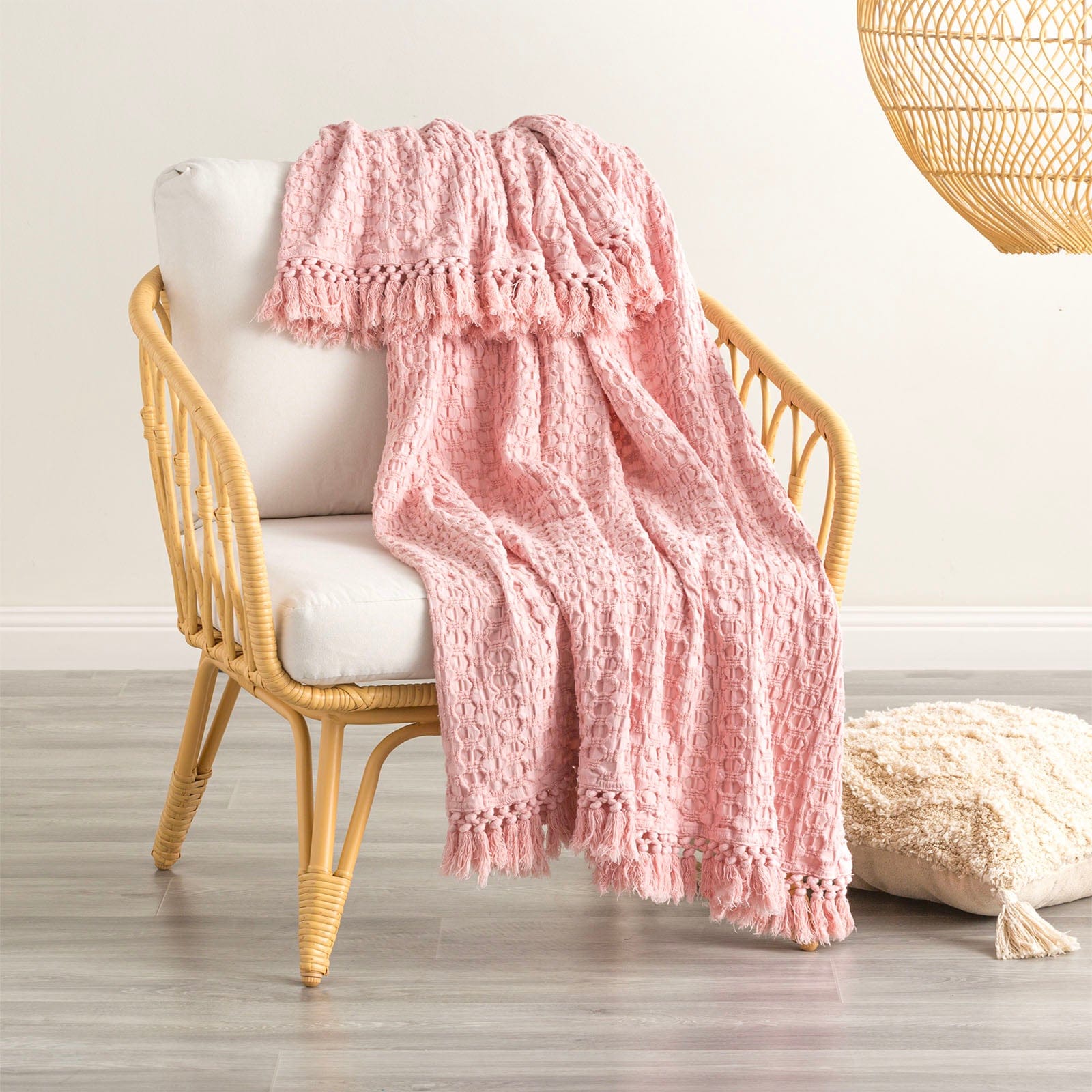 Renee Taylor Blanket Alysian washed cotton textured Throw 130 x 200 cms Blush