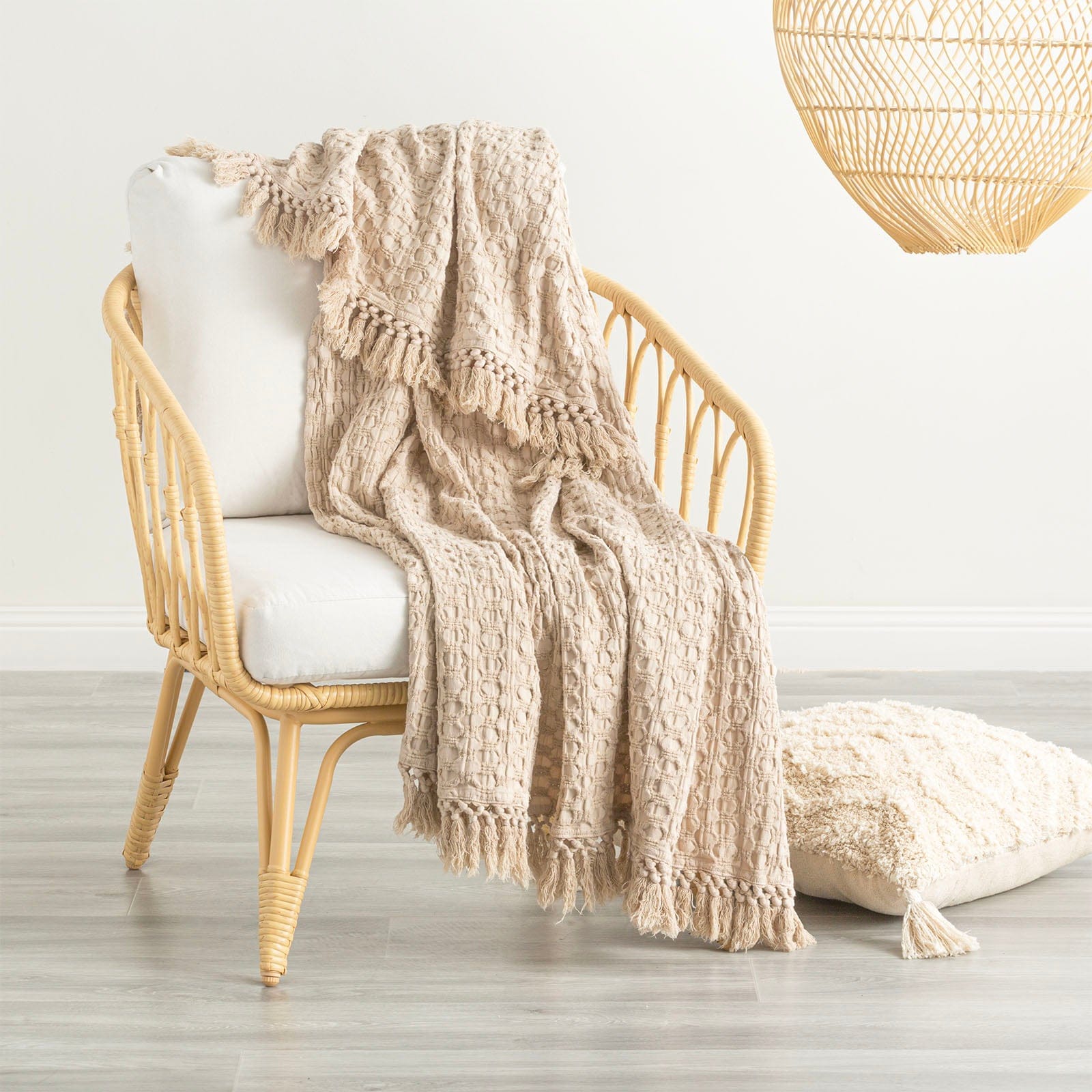 Renee Taylor Blanket Alysian washed cotton textured Throw 130 x 200 cms Sand