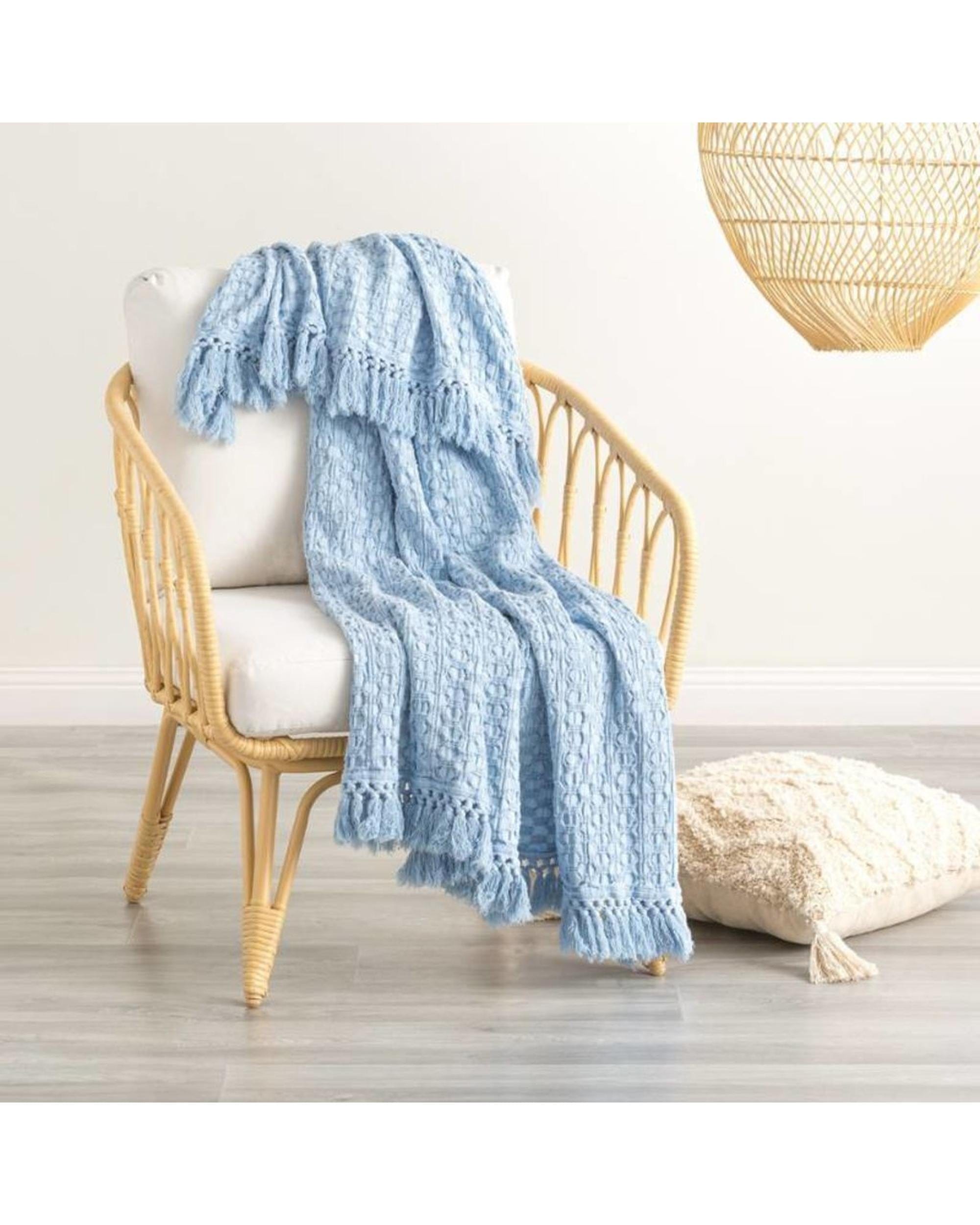 Renee Taylor Blanket Alysian washed cotton textured Throw 130 x 200 cms Sky