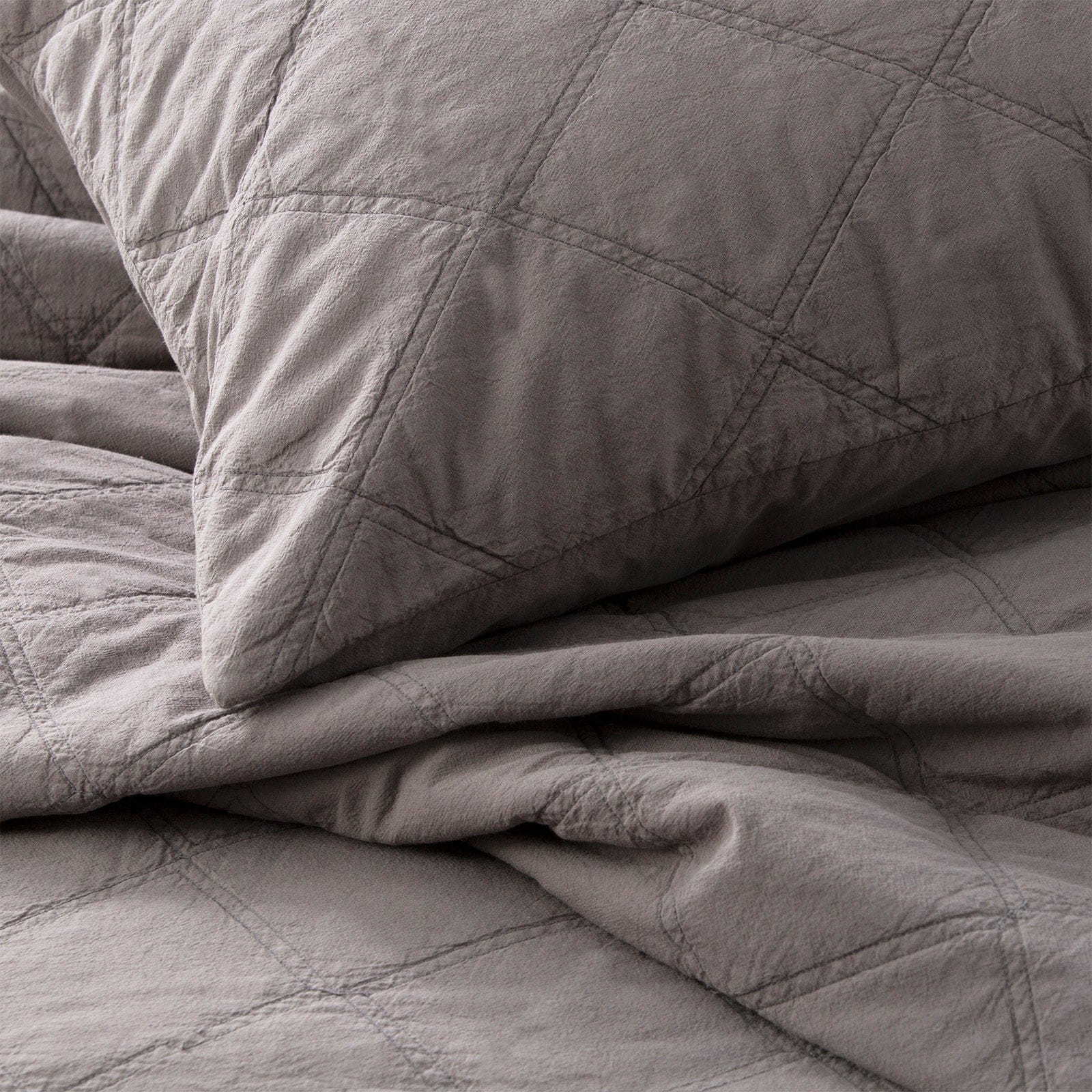 Renee Taylor Coverlet Attwood Vintage Stone Washed Cotton Quilted Coverlet Set - Charcoal