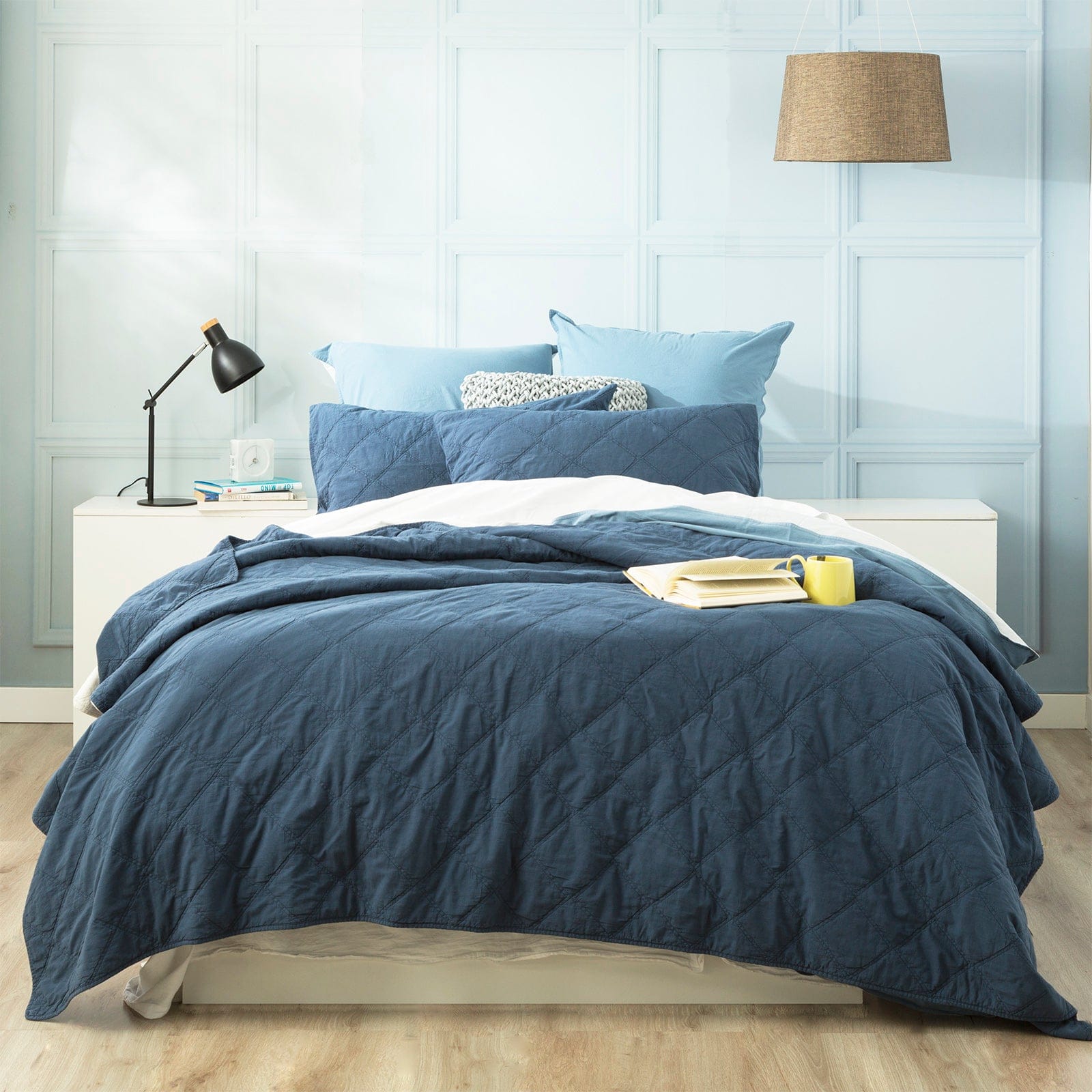 Renee Taylor Coverlet Attwood Vintage Stone Washed Cotton Quilted Coverlet Set - Ink