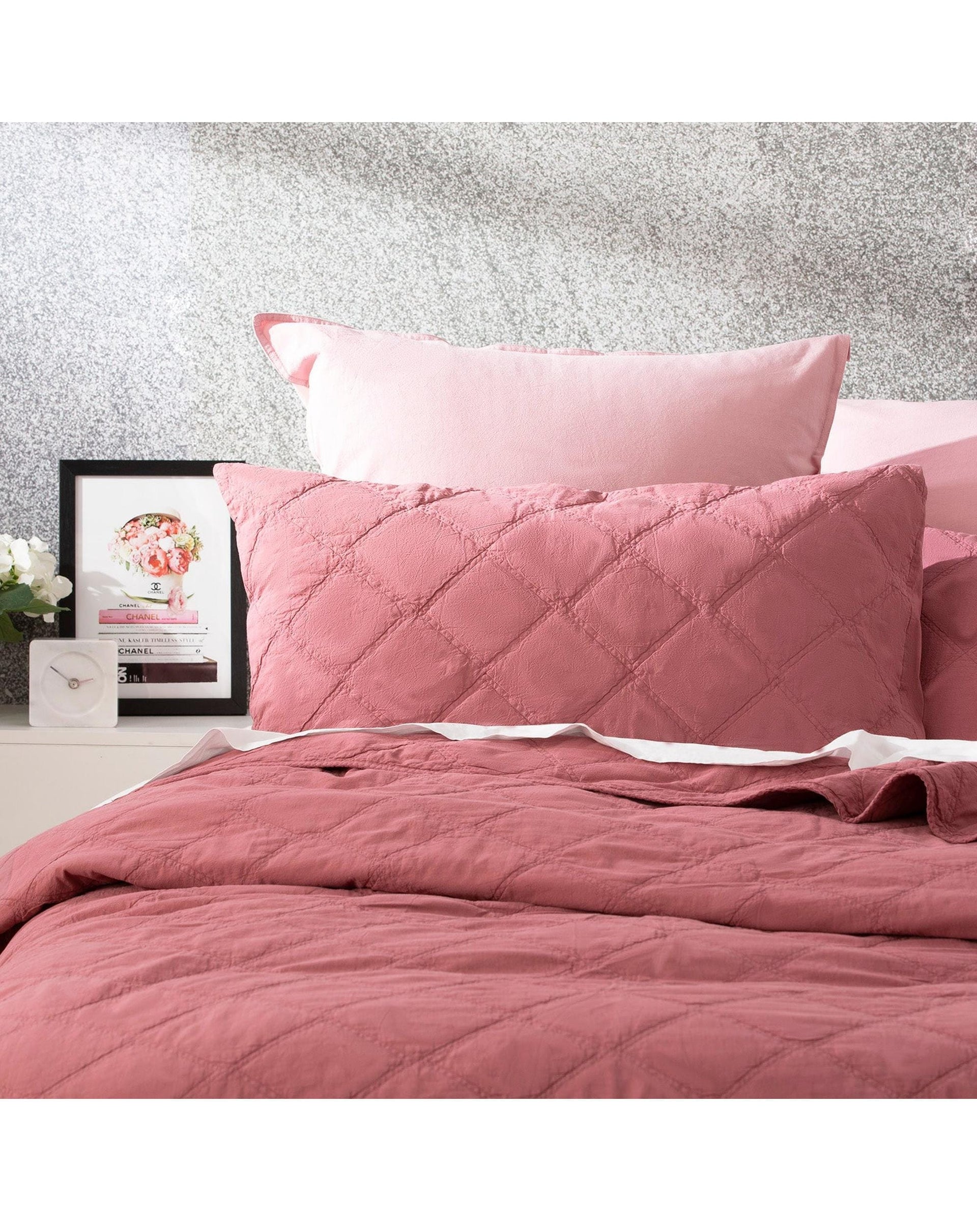 Renee Taylor Coverlet Attwood Vintage Stone Washed Cotton Quilted Coverlet Set - Rose