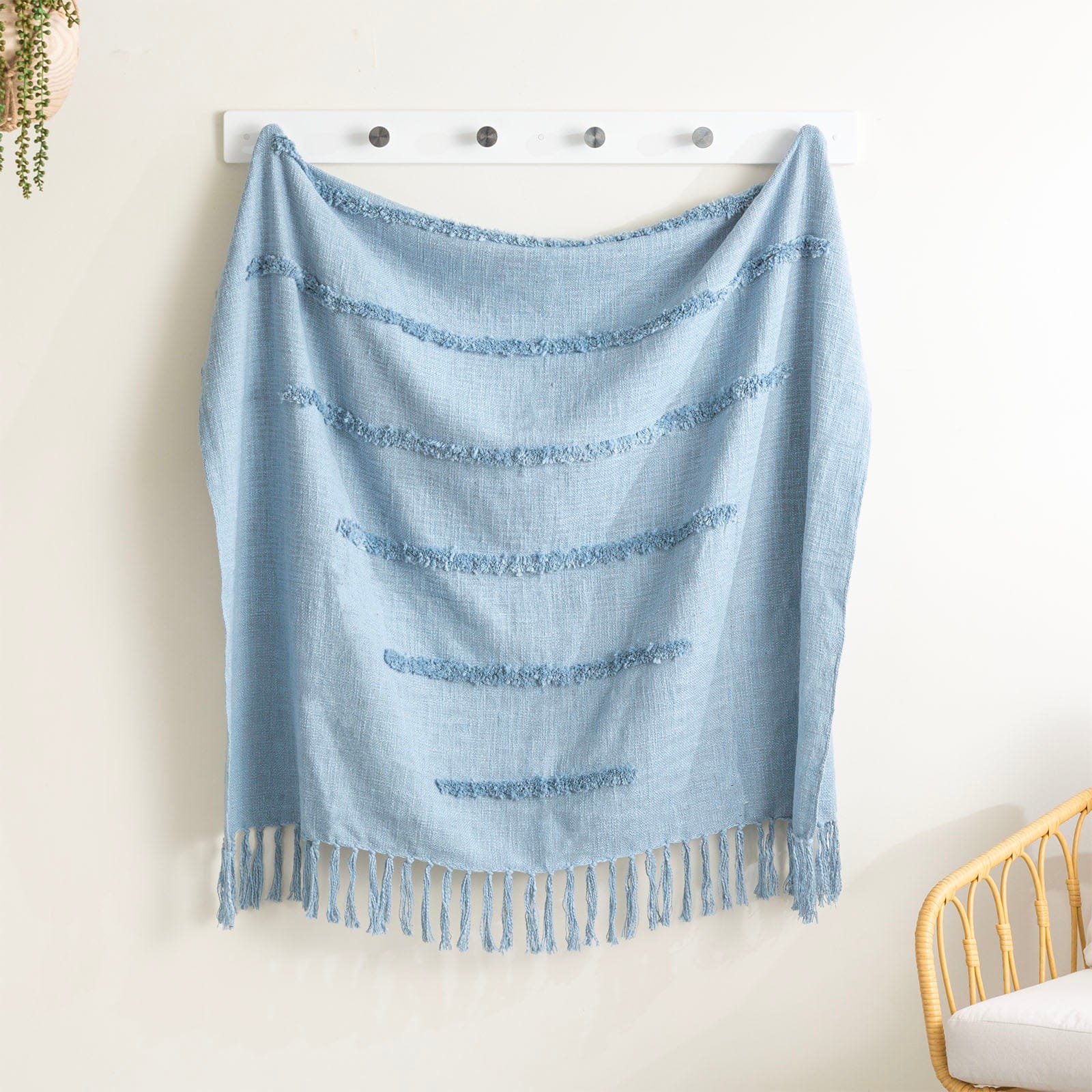 Renee Taylor Blanket Cambridge Cotton Slub Tufted Throw - Aqua