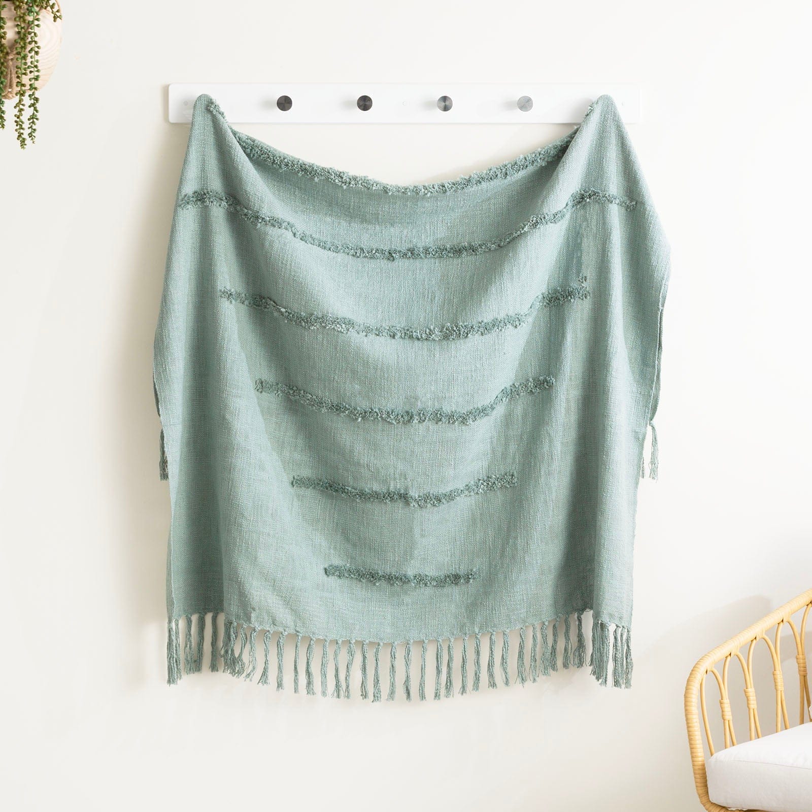 Renee Taylor Blanket Cambridge Cotton Slub Tufted Throw Basil