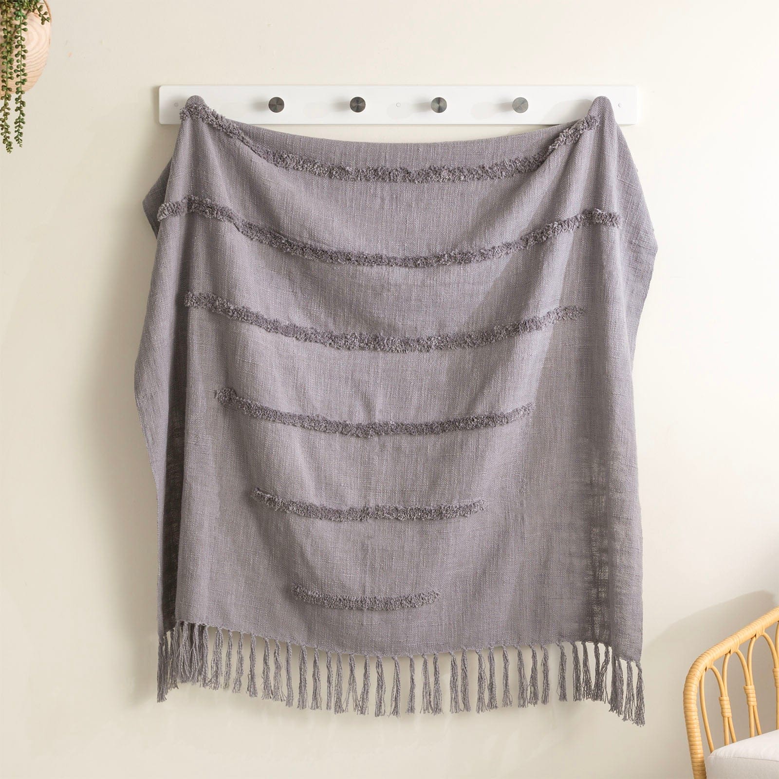 Renee Taylor Blanket Cambridge Cotton Slub Tufted Throw Moonlike