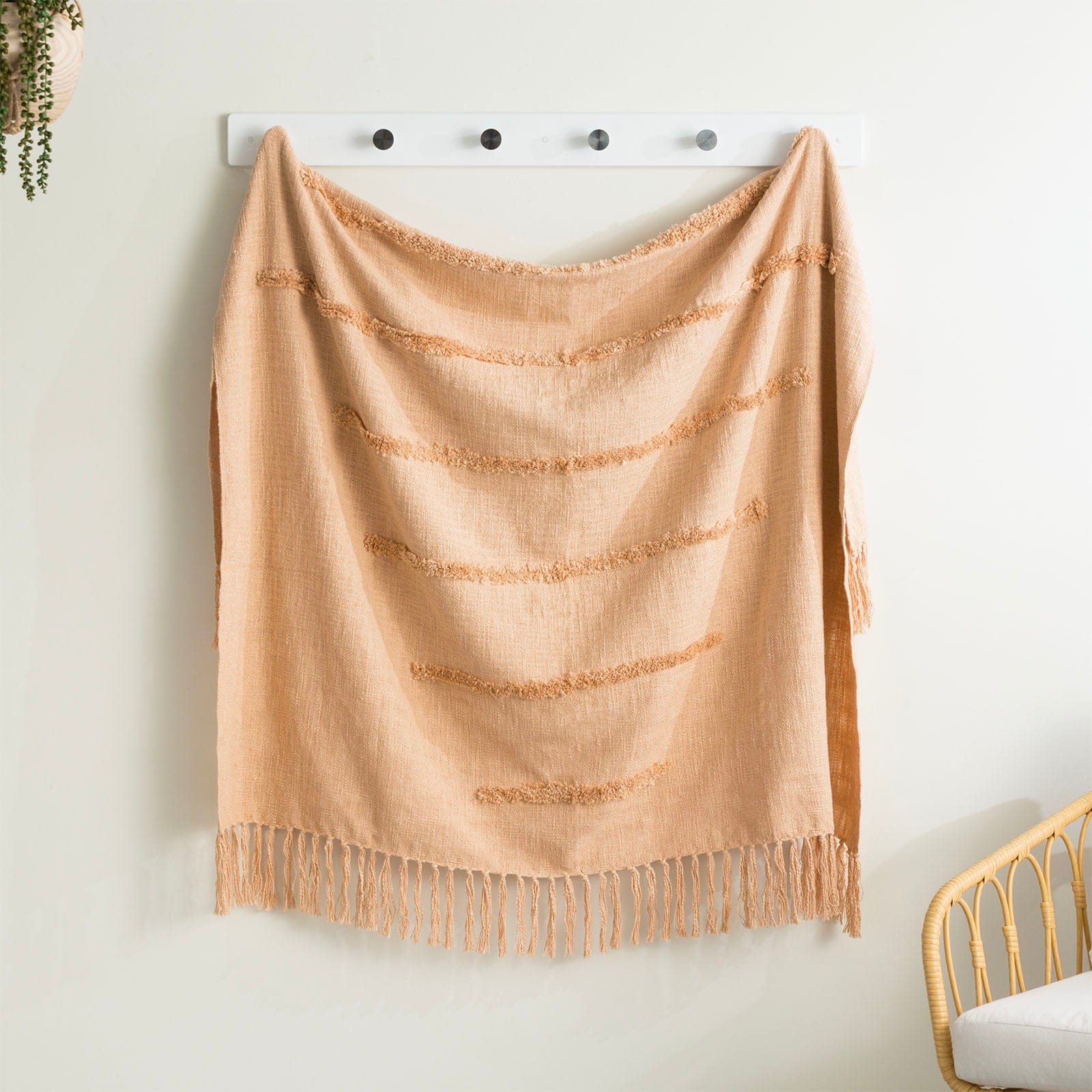 Renee Taylor Blanket Cambridge Cotton Slub Tufted Throw Tan